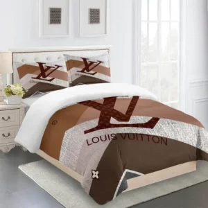 Louis Vuitton Logo Brand Bedding Set Luxury Bedspread Bedroom Home Decor