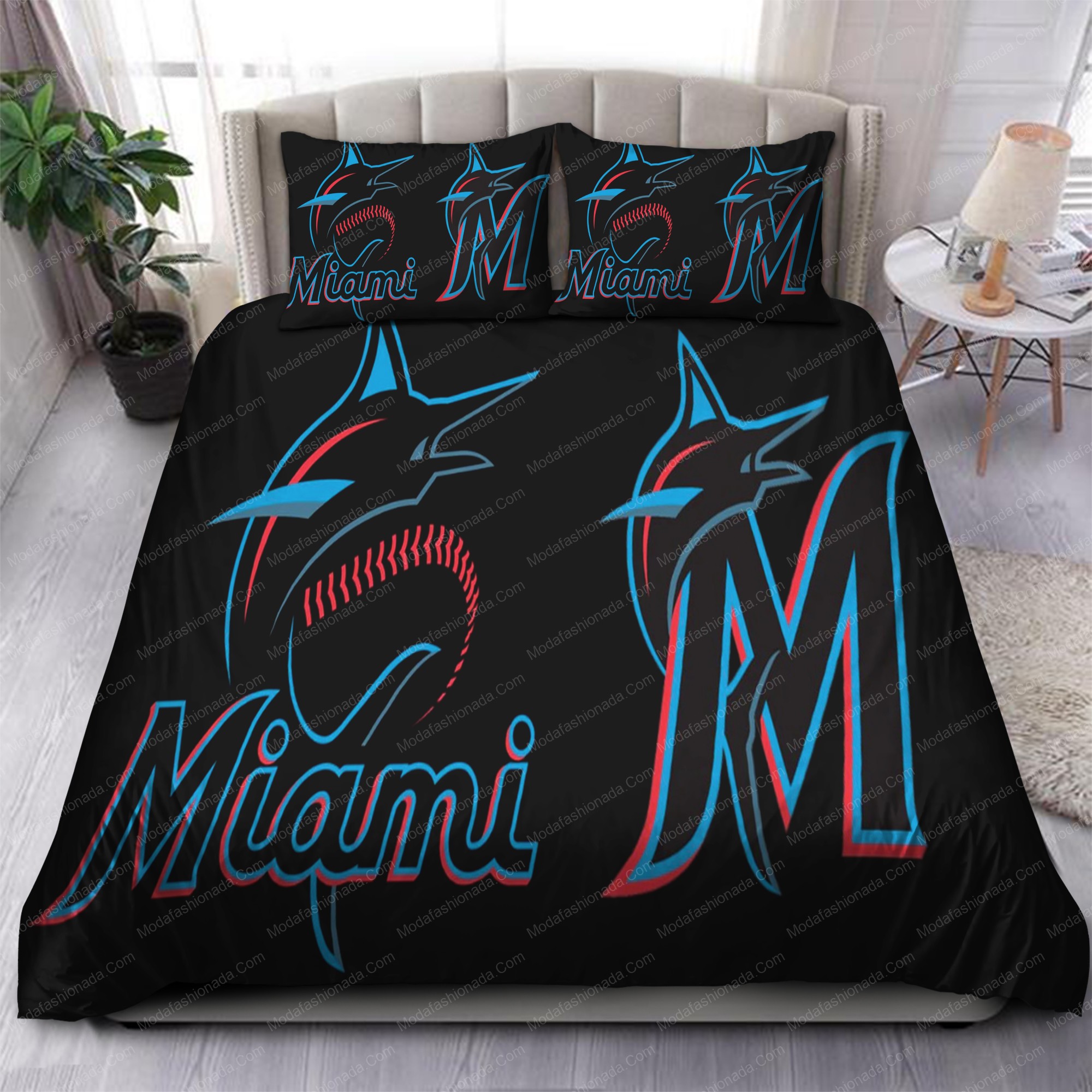 Miami Marlins Mlb 114 Logo Type 1350 Bedding Sets Sporty Bedroom Home Decor