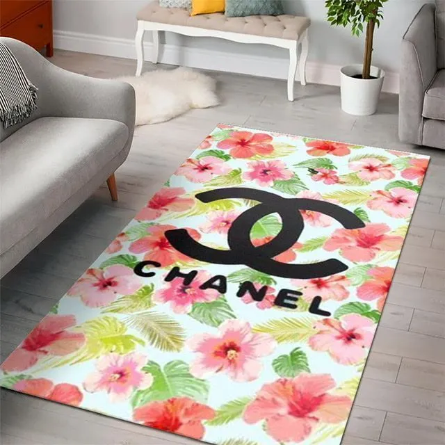 Chanel Pinky Flowers Luxury Fashion Brand Rug Door Mat Area Carpet Home Decor