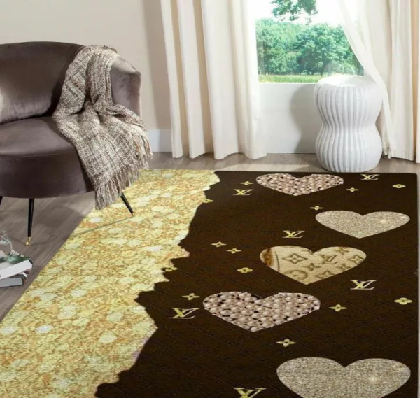 Louis Vuitton Heart Luxury Fashion Brand Rug Area Carpet Door Mat Home Decor