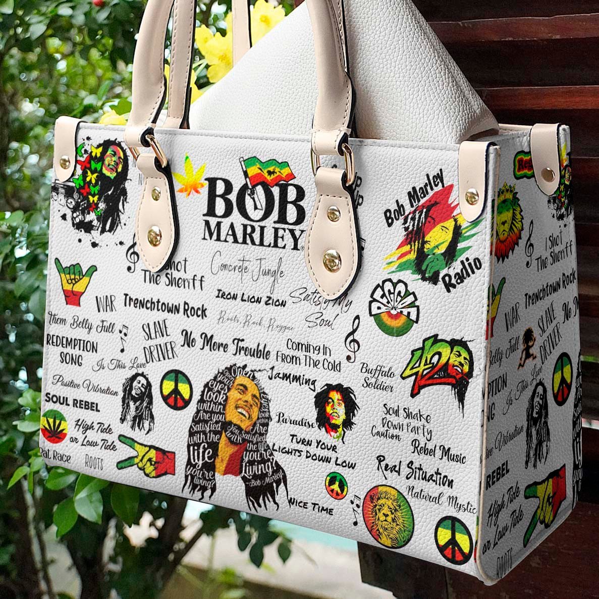 Bob Marley White Women Leather Hand Bag