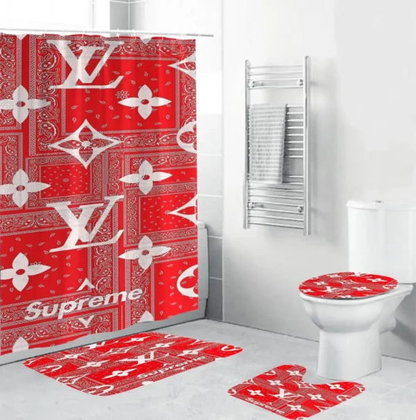 Louis Vuitton Supreme Bathroom Set Hypebeast Luxury Fashion Brand Home Decor Bath Mat