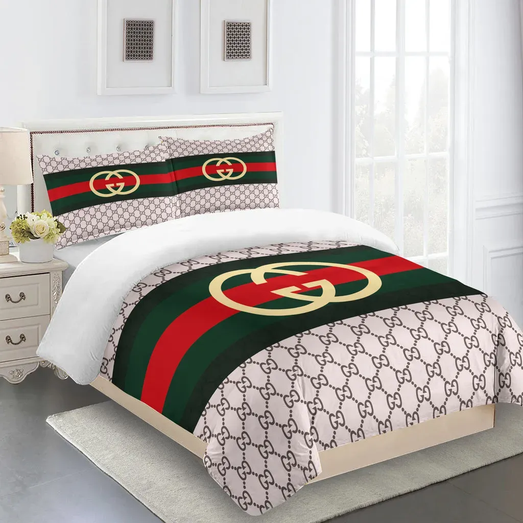 Gucci Logo Brand Bedding Set Bedspread Luxury Home Decor Bedroom