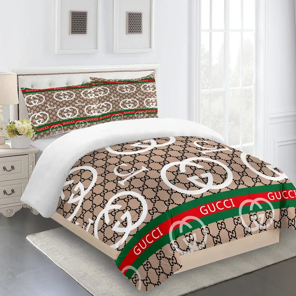 Gucci Logo Brand Bedding Set Luxury Bedspread Home Decor Bedroom