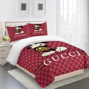 Gucci Mickey Red Logo Brand Bedding Set Home Decor Luxury Bedroom Bedspread