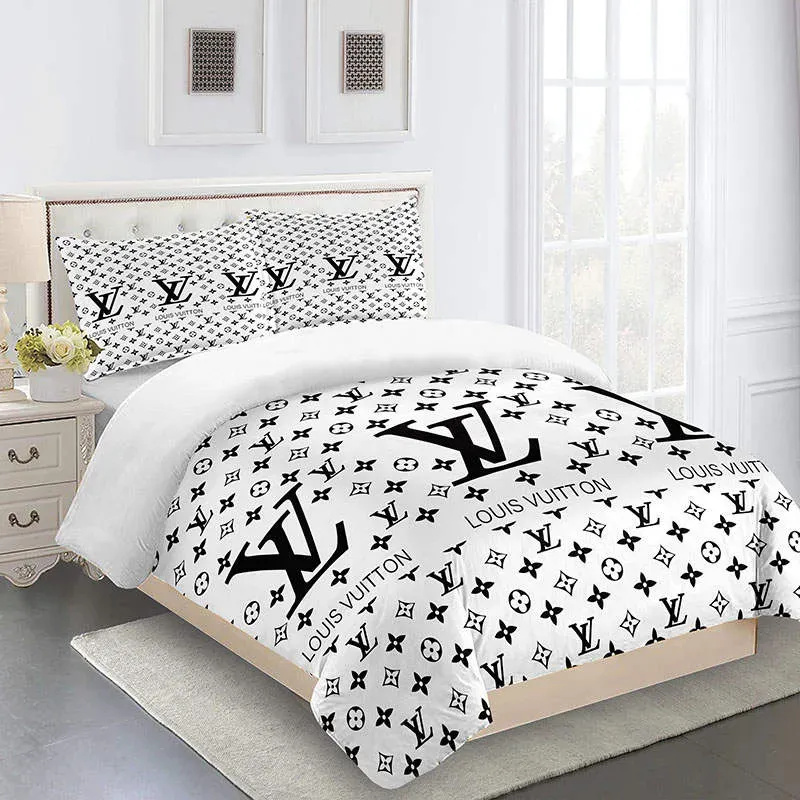 Louis Vuitton Logo Brand Bedding Set Bedspread Home Decor Luxury Bedroom