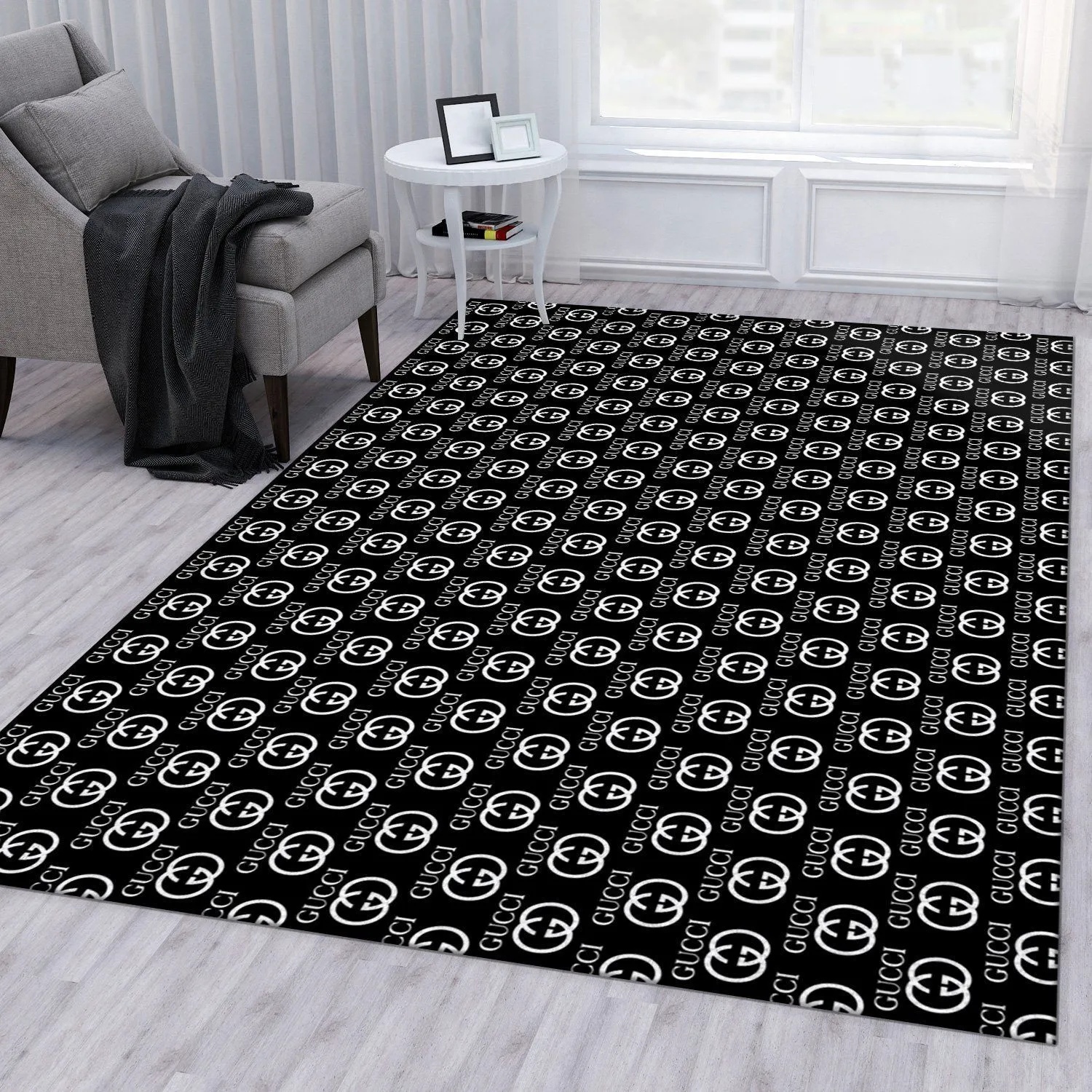 Gucci Black Rectangle Rug Luxury Fashion Brand Home Decor Area Carpet Door Mat