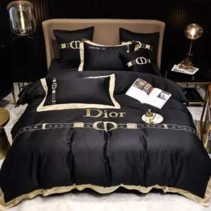 Dior Black Logo Brand Bedding Set Luxury Bedspread Home Decor Bedroom