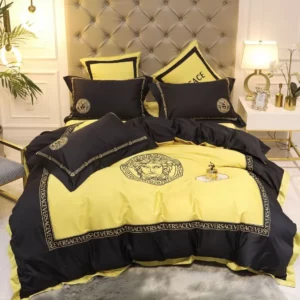 Gianni Versace Black Yellow Logo Brand Bedding Set Bedspread Luxury Home Decor Bedroom