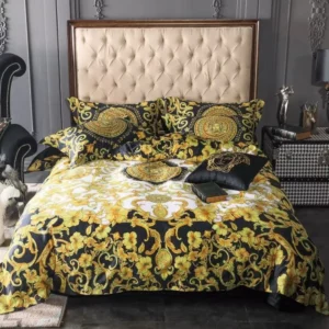 Gianni Versace Gold Logo Brand Bedding Set Luxury Bedroom Bedspread Home Decor