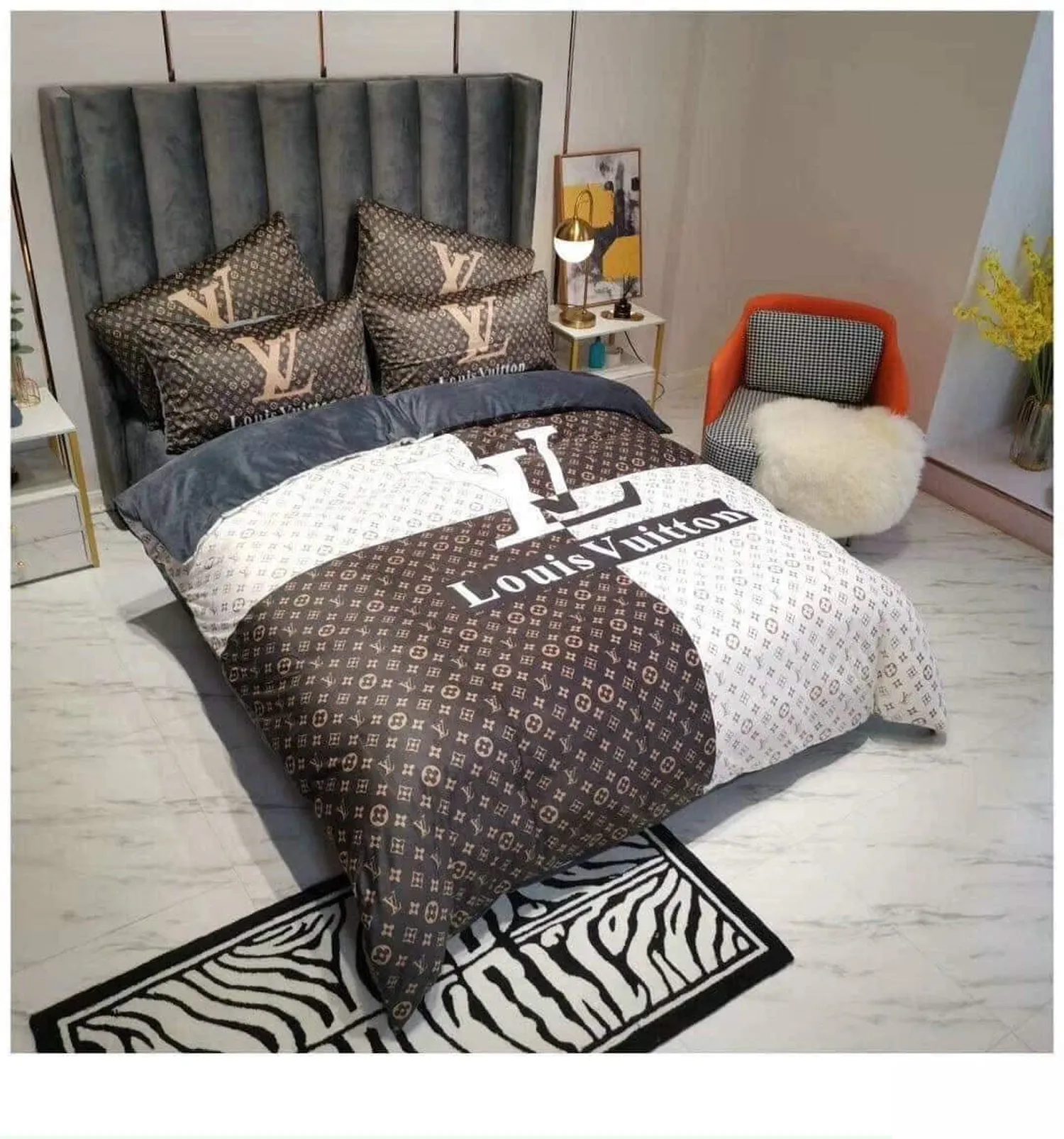 Louis Vuitton Monogram Louis Vuitton Logo Brand Bedding Set Home Decor Bedroom Luxury Bedspread