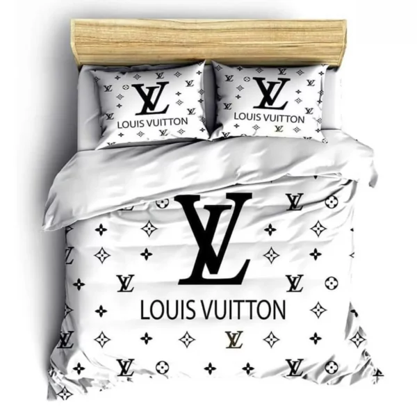 Louis Vuitton White Louis Vuitton Logo Brand Bedding Set Bedroom Home Decor Luxury Bedspread