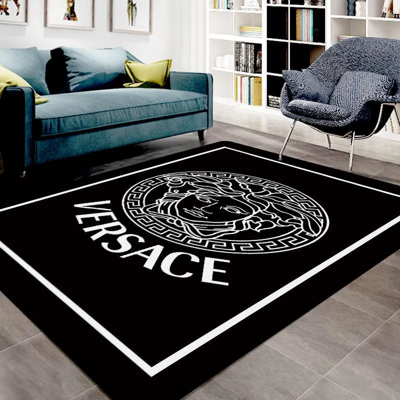 Gianni Versace Black Rectangle Rug Luxury Fashion Brand Area Carpet Door Mat Home Decor