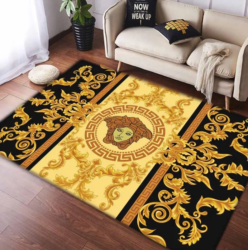 Gianni Versace Gold Rectangle Rug Luxury Area Carpet Fashion Brand Door Mat Home Decor