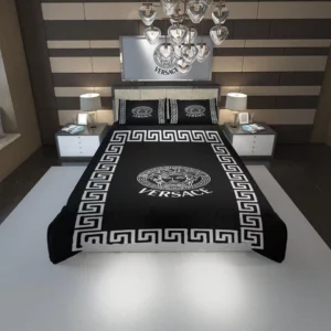 Versace Black Logo Brand Bedding Set Bedspread Bedroom Home Decor Luxury