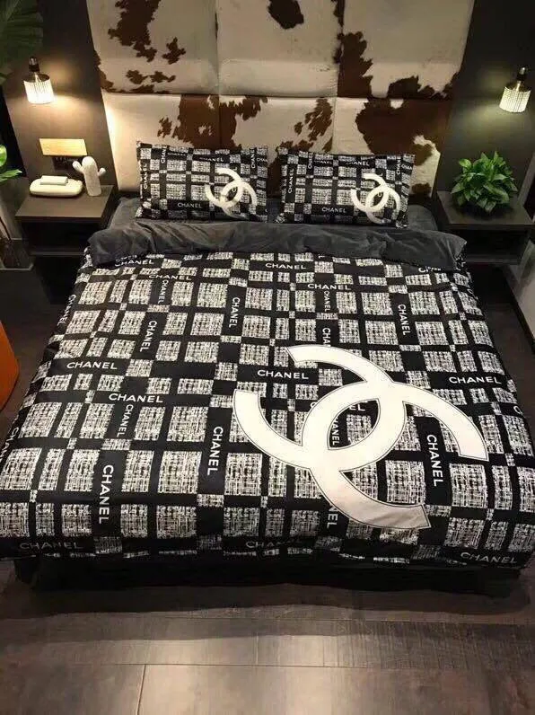 Chanel Logo Brand Bedding Set Home Decor Luxury Bedspread Bedroom