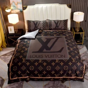 Louis Vuitton Logo Brand Bedding Set Bedspread Home Decor Luxury Bedroom