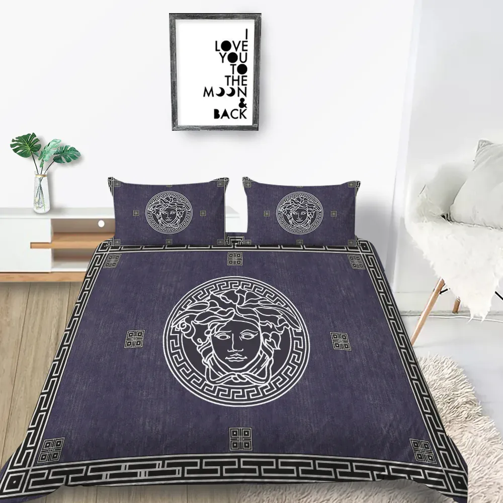 Versace Logo Brand Bedding Set Bedspread Home Decor Luxury Bedroom