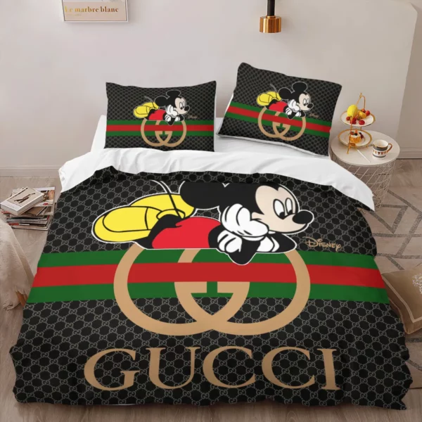 Gucci Mickey Mouse Disney Logo Brand Bedding Set Home Decor Luxury Bedroom Bedspread