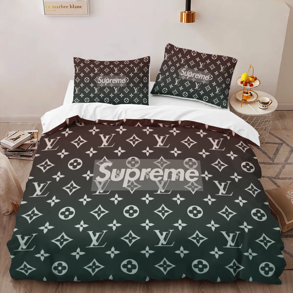 Louis Vuitton Logo Brand Bedding Set Home Decor Bedroom Bedspread Luxury