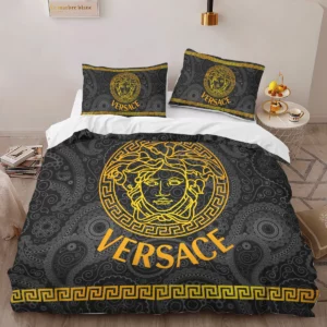 Versace Black Golden Louis Vuitton Logo Brand Bedding Set Bedspread Home Decor Bedroom Luxury