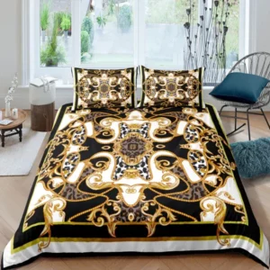 Mixed Baroque Gold Black & White Aesthetic Full Victorian King Queen Logo Brand Bedding Set Bedroom Luxury Home Decor Bedspread