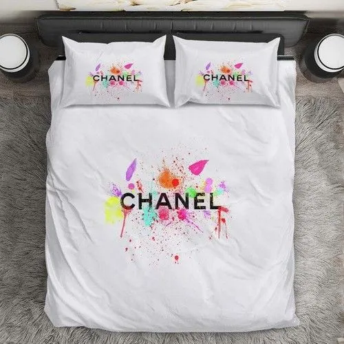 Chanel Paris Colorful Logo Brand Bedding Set Bedspread Luxury Home Decor Bedroom