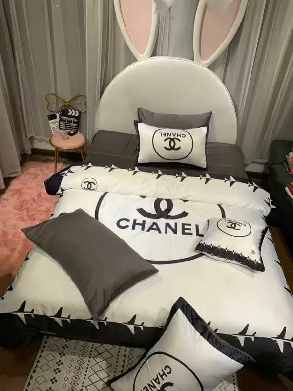 Chanel White Logo Brand Bedding Set Luxury Bedspread Home Decor Bedroom