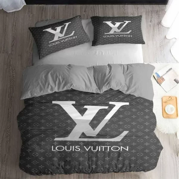 Louis Vuitton Logo Brand Bedding Set Home Decor Bedspread Bedroom Luxury