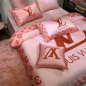 Louis Vuitton Pinky Logo Brand Bedding Set Luxury Bedspread Home Decor Bedroom