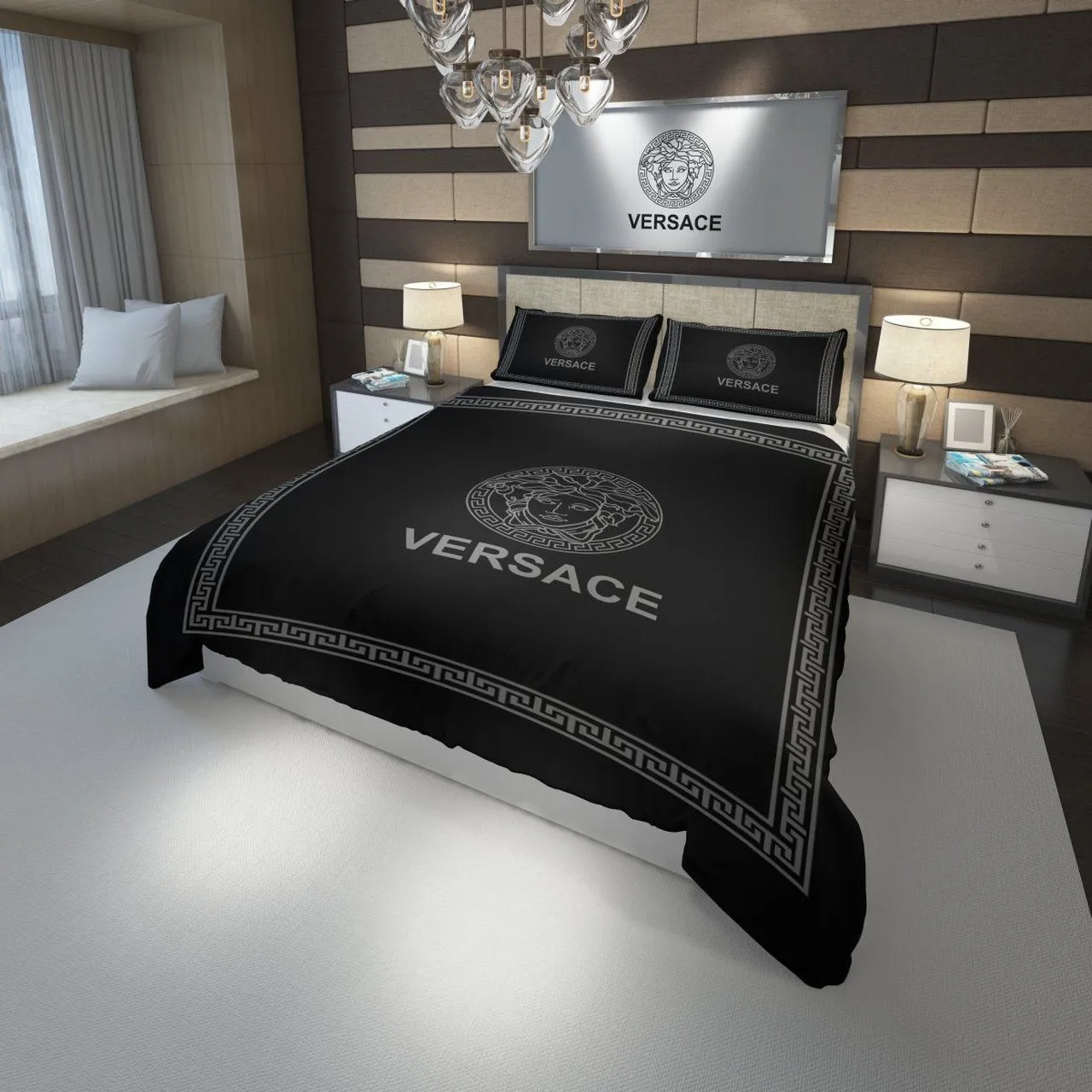 Versace Logo Brand Bedding Set Home Decor Luxury Bedspread Bedroom