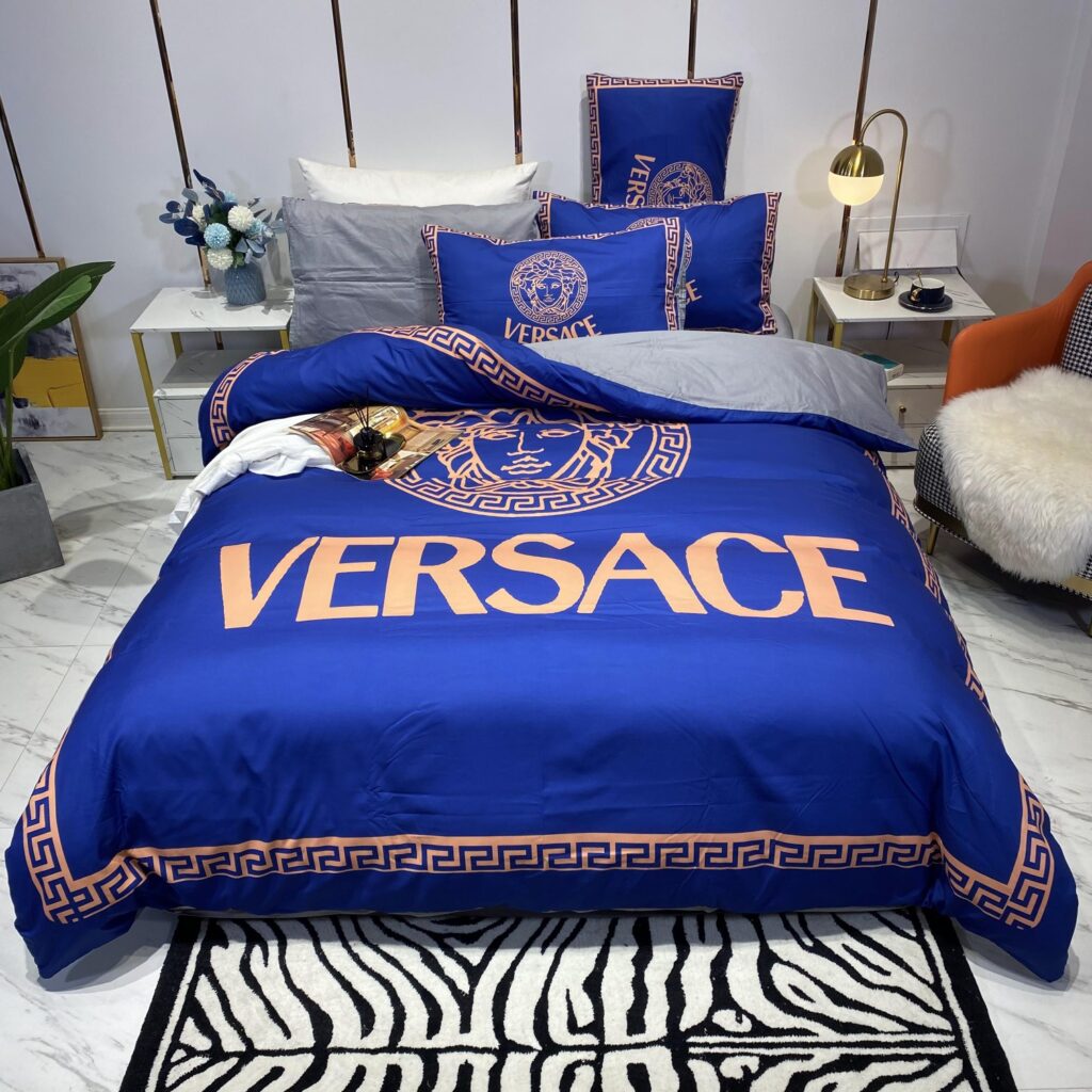 Gianni Versace Blue Logo Brand Bedding Set Bedspread Home Decor Bedroom Luxury