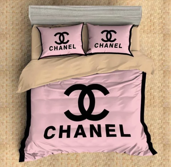 Chanel Pink Logo Brand Bedding Set Home Decor Bedroom Bedspread Luxury