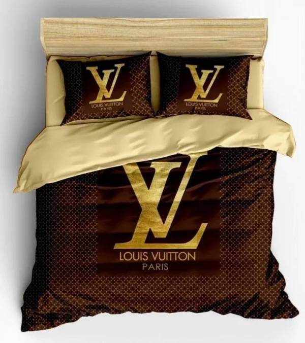 Louis Vuitton Logo Brand Bedding Set Luxury Bedspread Home Decor Bedroom