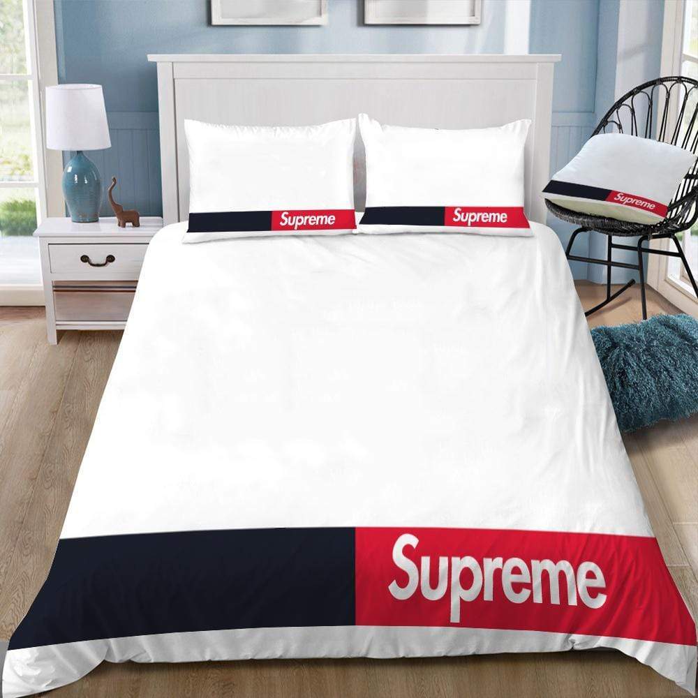 Supreme White Logo Brand Bedding Set Bedspread Bedroom Home Decor Luxury