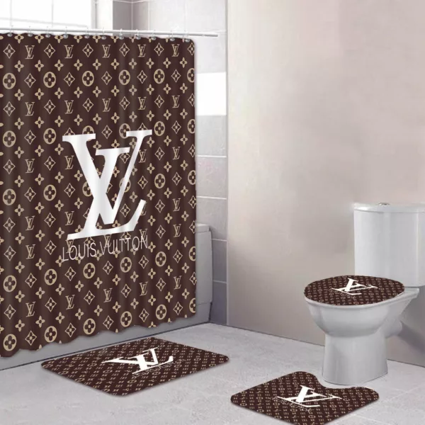 Louis Vuitton Brown Bathroom Set Bath Mat Luxury Fashion Brand Home Decor Hypebeast