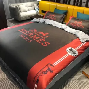 Hermes Red Black Logo Brand Bedding Set Luxury Home Decor Bedroom Bedspread