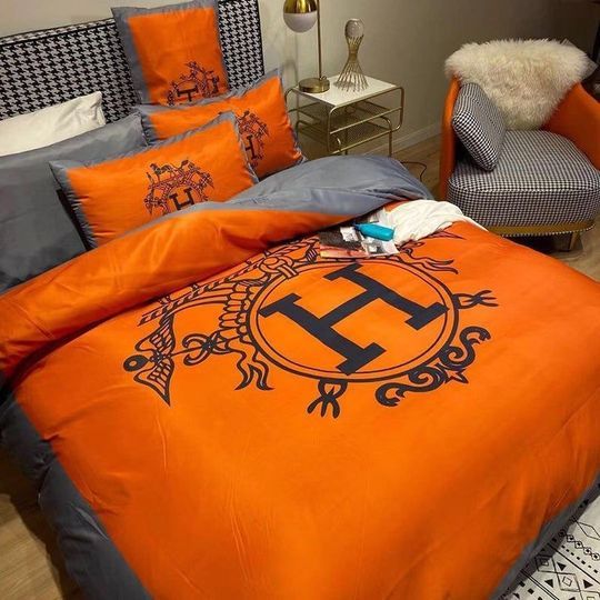 Hermes Orange Logo Brand Bedding Set Home Decor Luxury Bedroom Bedspread