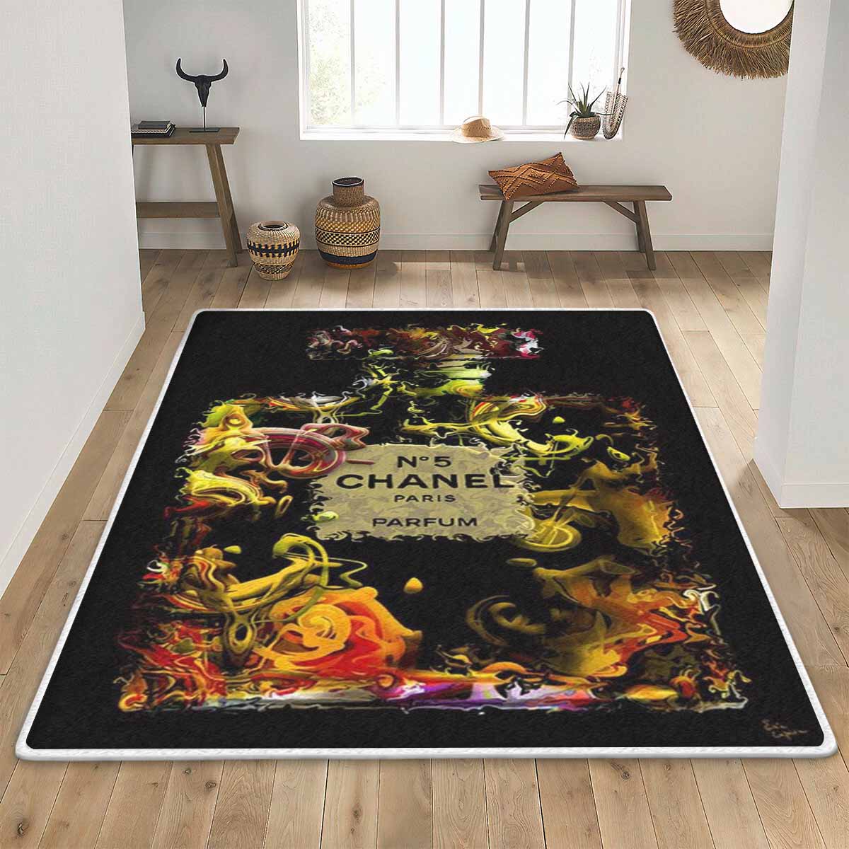 Chanel No Parfum Rectangle Rug Luxury Door Mat Fashion Brand Home Decor Area Carpet