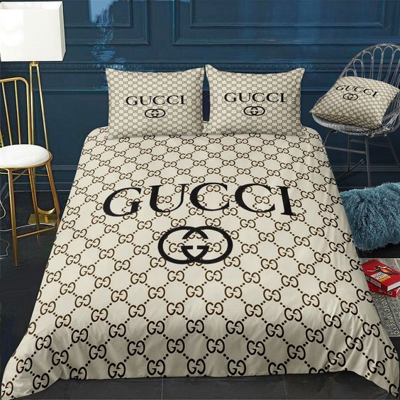 Gucci Beige Logo Brand Bedding Set Home Decor Bedspread Bedroom Luxury