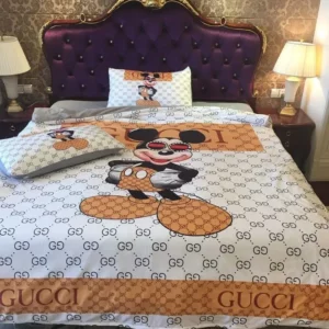 Gucci Mickey Mouse Cute Logo Brand Bedding Set Home Decor Luxury Bedspread Bedroom