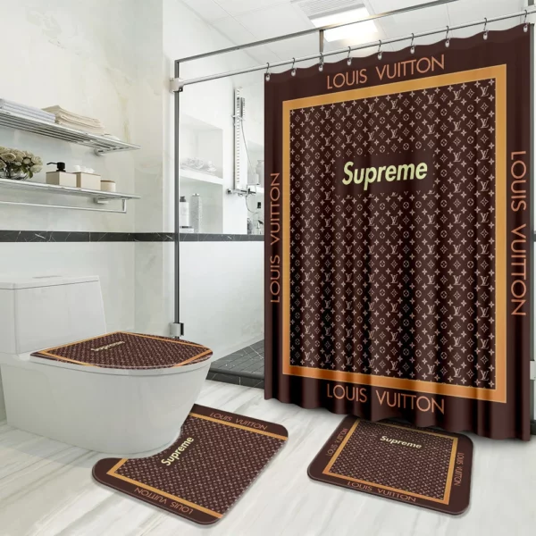 Louis Vuitton Supreme Brown Bathroom Set Luxury Fashion Brand Home Decor Bath Mat Hypebeast