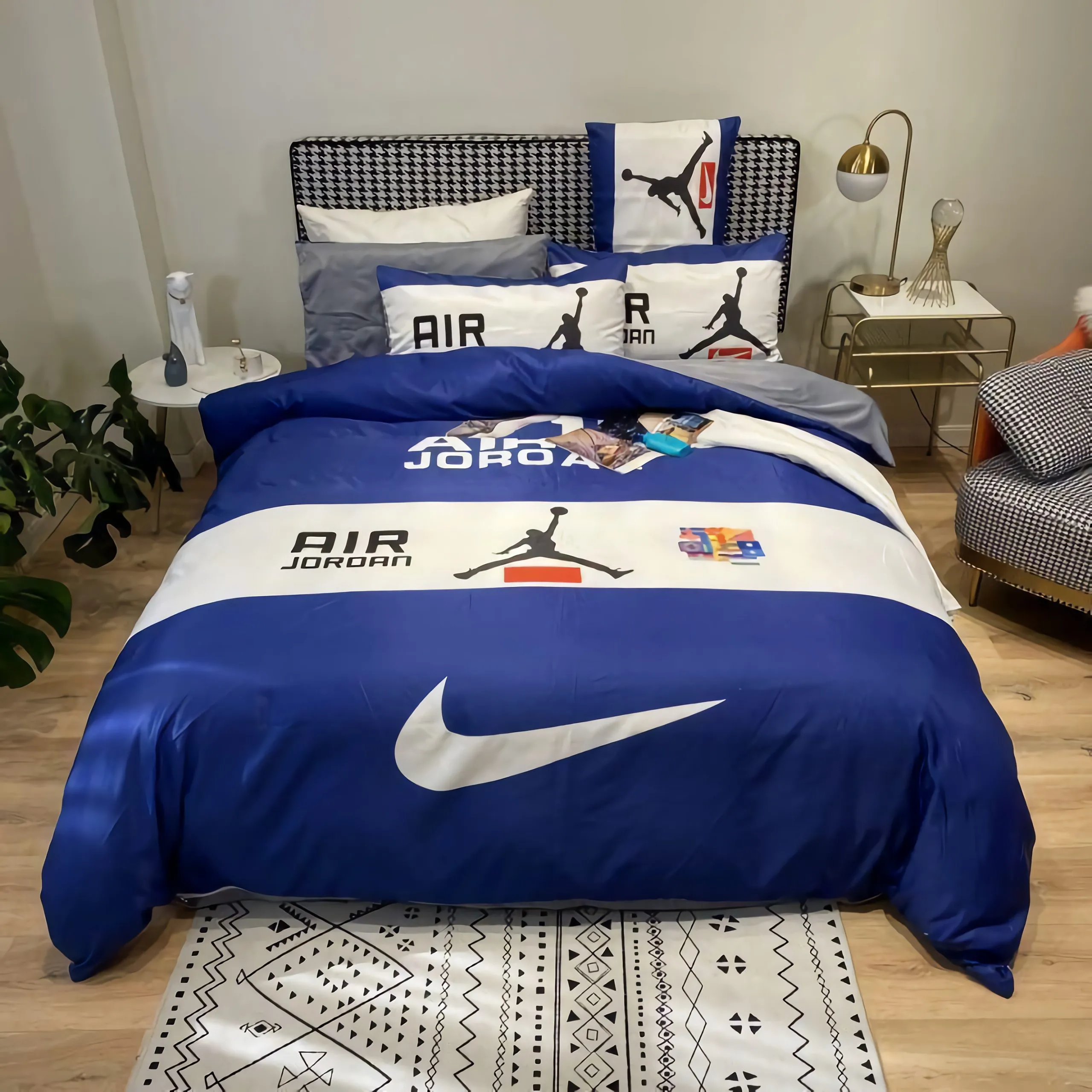 Nike Air Jordan Logo Brand Bedding Set Bedspread Home Decor Luxury Bedroom