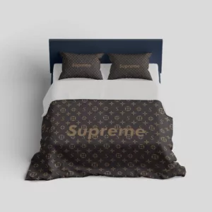 Louis Vuitton Supreme Brown Logo Brand Bedding Set Home Decor Luxury Bedroom Bedspread