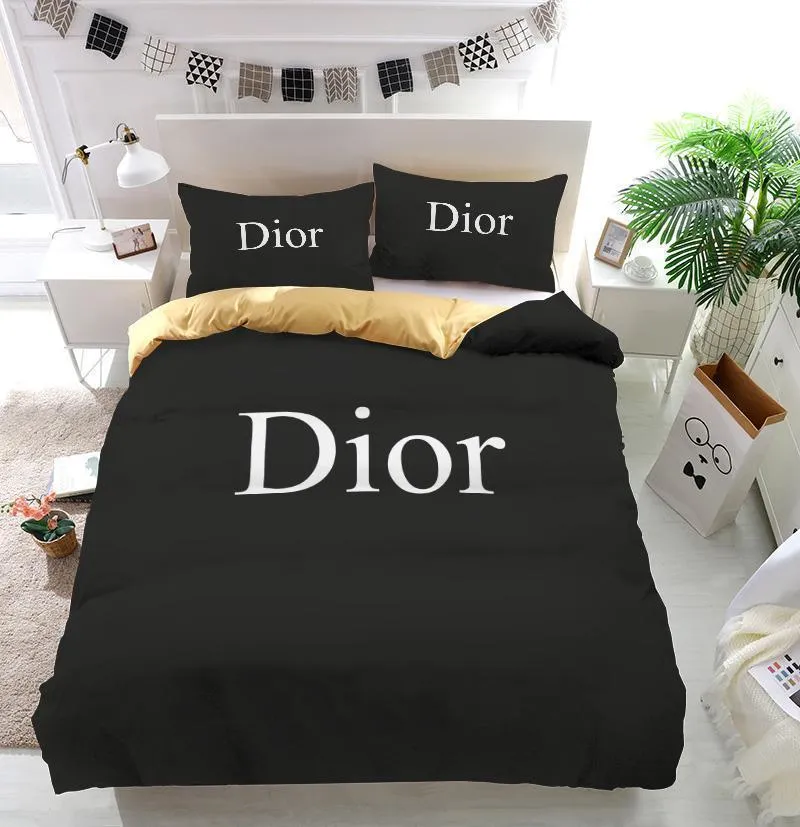 Christian Dior Black Logo Brand Bedding Set Bedspread Home Decor Bedroom Luxury