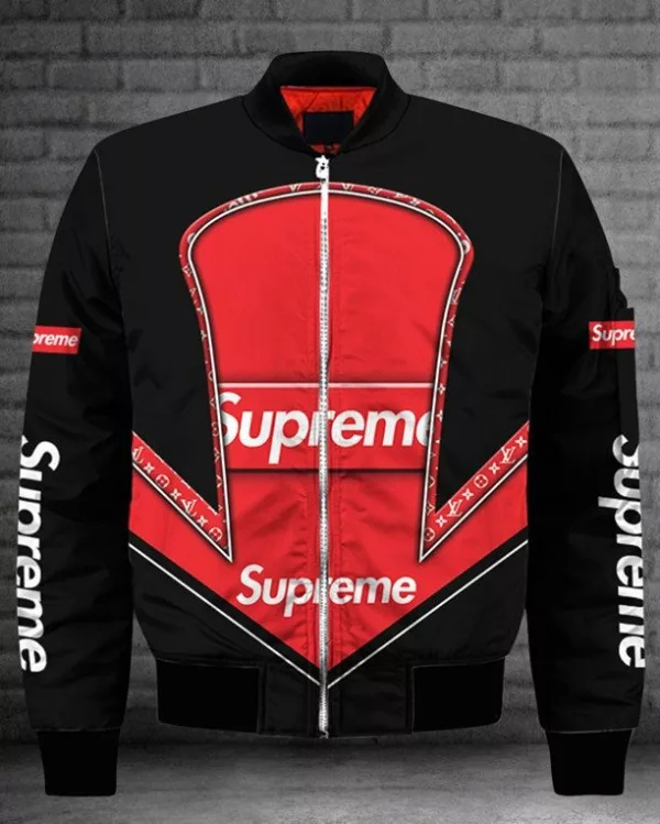 Louis Vuitton Supreme Black Bomber Jacket Luxury Fashion Brand Outfit