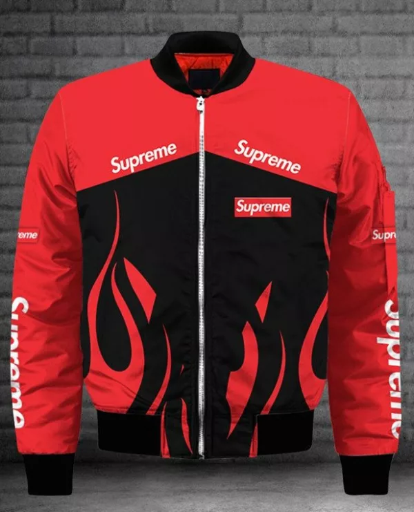 Supreme Red Black Bomber Jacket Luxury Fashion Brand Outfit