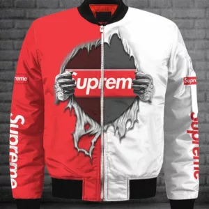 Supreme Red White Bomber Jacket Luxury Outfit Fashion Brand