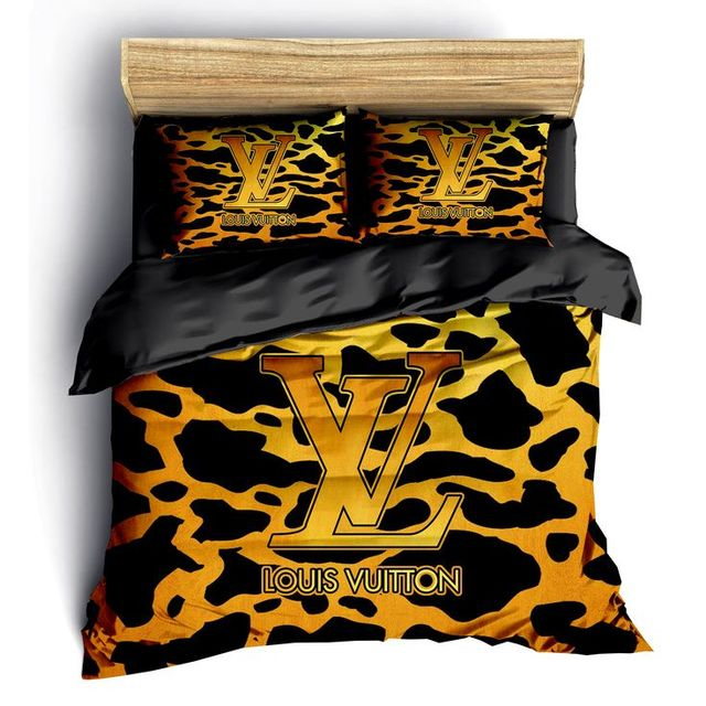 Louis Vuitton Logo Brand Bedding Set Bedspread Home Decor Luxury Bedroom