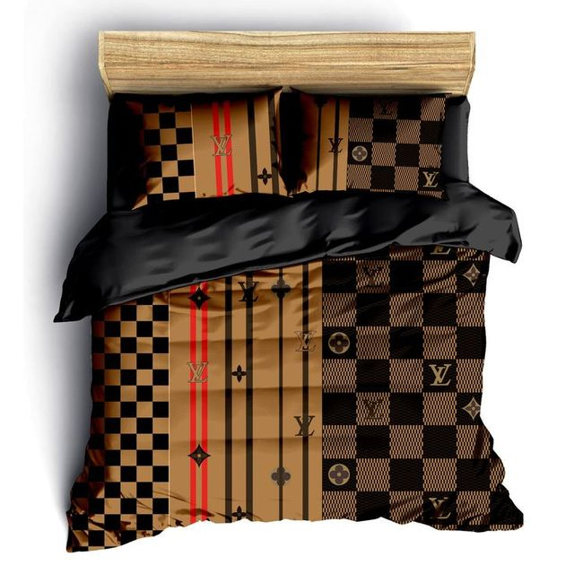 Louis Vuitton Logo Brand Bedding Set Bedroom Luxury Bedspread Home Decor